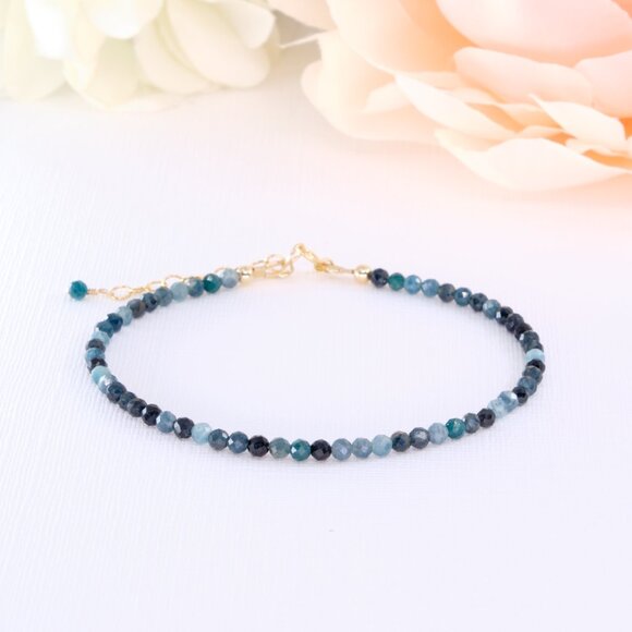 Teal Paraiba Tourmaline Gemstone Bracelet, 14k Gold Filled, Fast Shipping - Picture 4 of 11